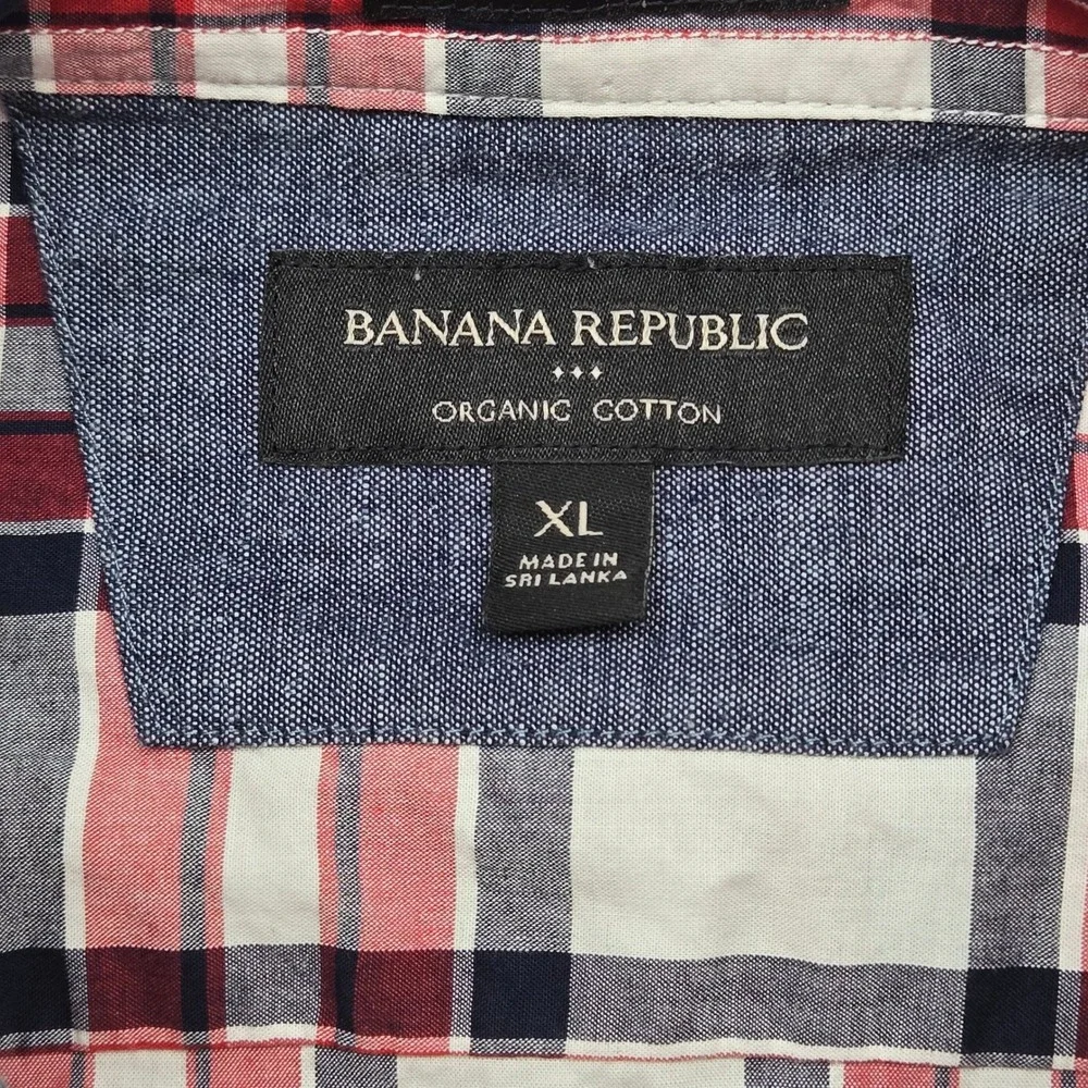 Banana Republic Plaid Untucked Fit Button Down Shirt Red White Blue Cotton XL